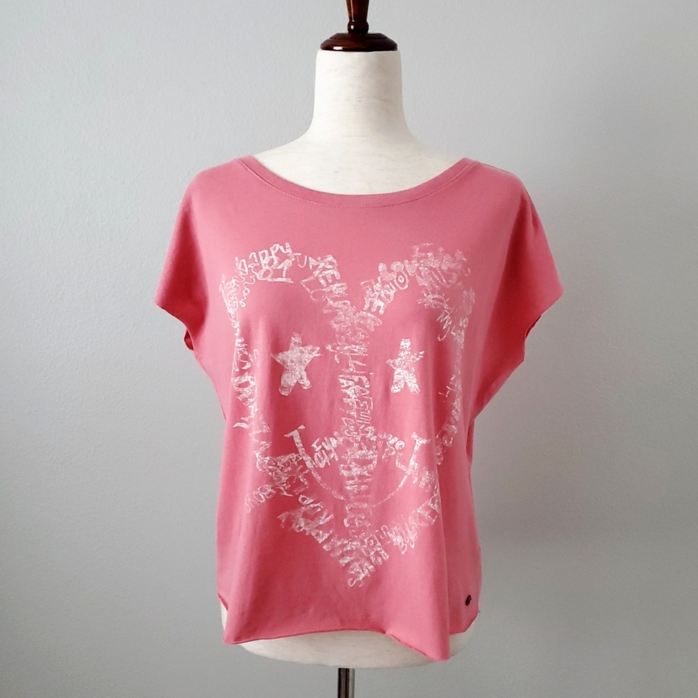 Replay Sleeveless Salmon Smile Face T-Shirt, Size Small